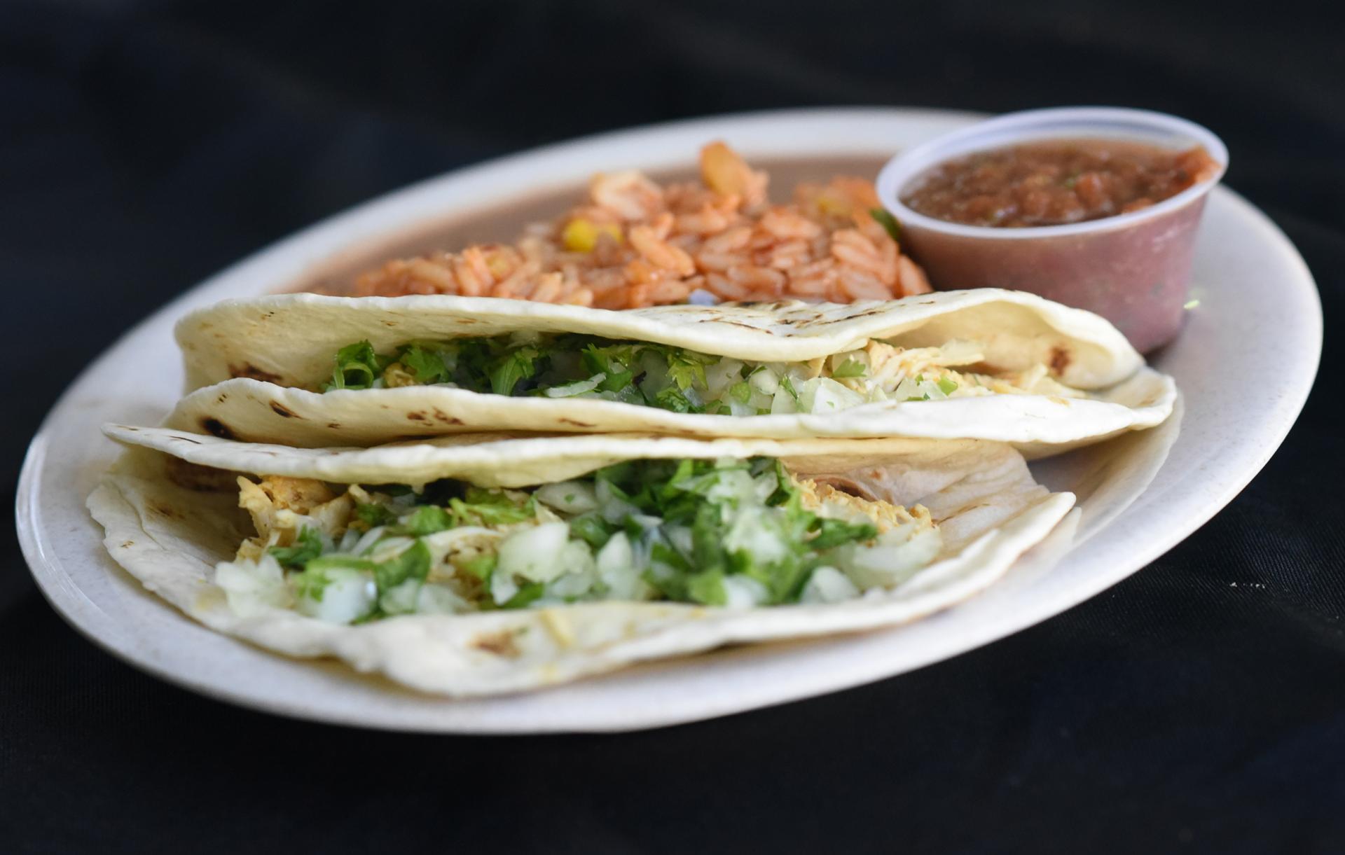 Taco with rice and salsa